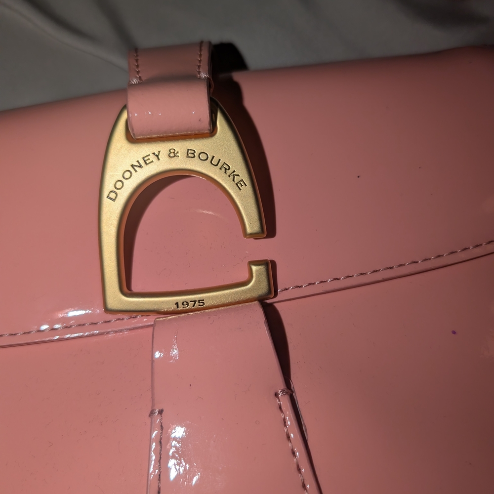 Pink Patent Dooney And Bourke Crossbody Shoulder Bag with Gold Buckle - Picture 5 of 6